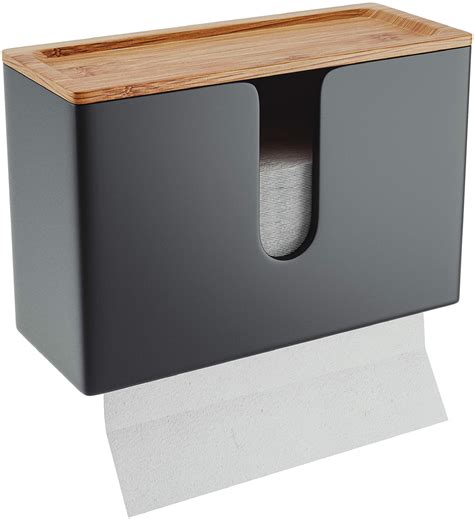 Buy Bamboo Paper Towel Dispenser With Removable Top Tray For Bathroom And Kitchen Wall Mount