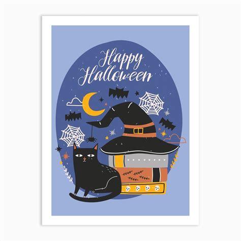 Happy Halloween Cat Art Print By Marybazar Fy