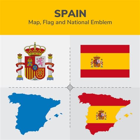 Premium Vector Spain Map Flag And National Emblem