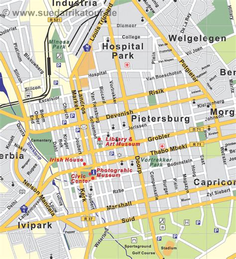 Eine aktivität ändern cape town. Südafrika Tour - City Map des Stadtzentrum von Pietersburg