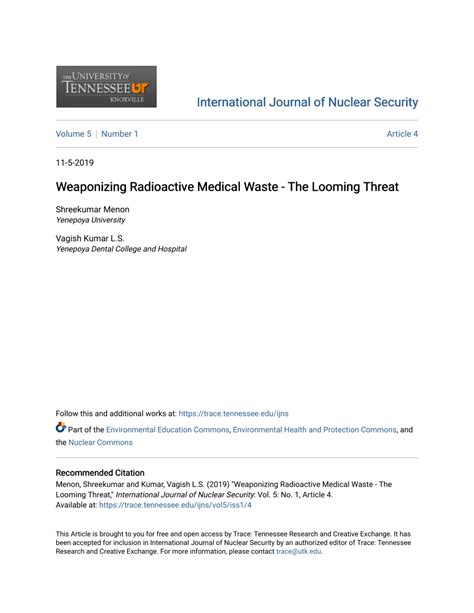 PDF Weaponizing Radioactive Medical Waste The Looming Threat