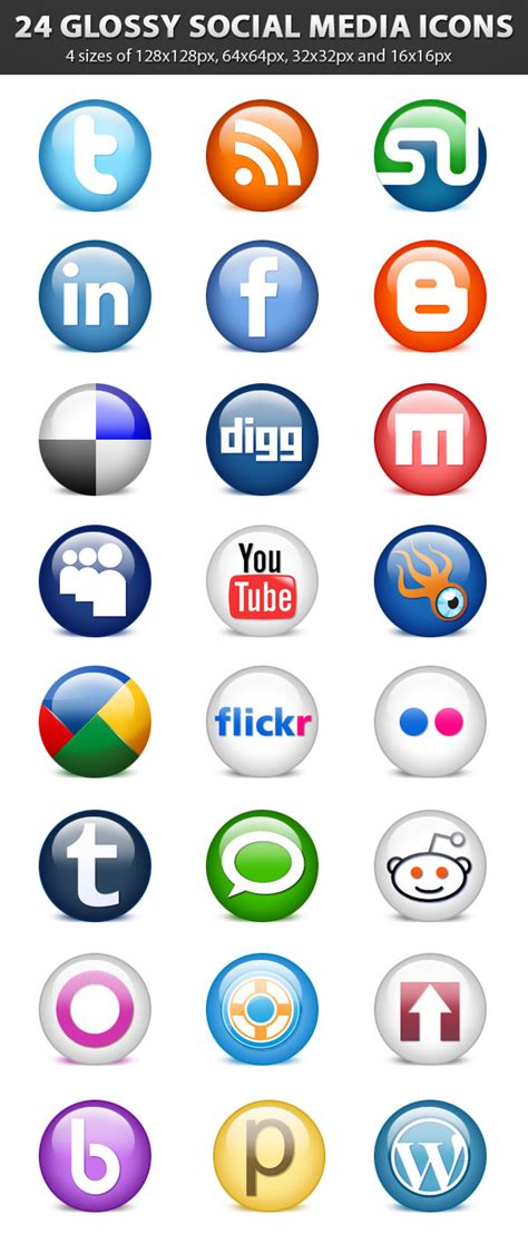 Glossy Social Media Icons24 Icons Including Psd File Icons Graphic