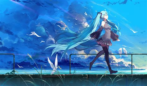 Wallpaper Vocaloid Hatsune Miku Blue Hair Fan Art Landscape