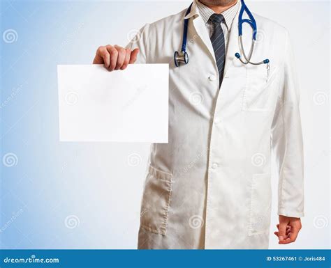 Male Doctor Shows Blank Paper Stock Image Image Of Professional