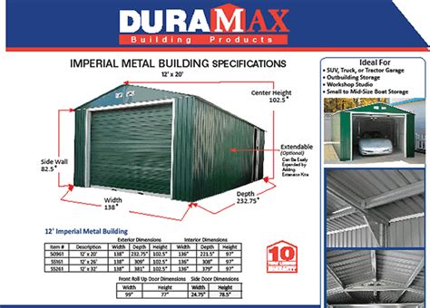 Duramax Steel Sheds 12x32 Imperial Metal Storage Garage Building Kit