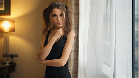 Black Indoors Sergey Fat Sleeveless Ksenia Kokoreva Standing Fashion Long Hair 1080p