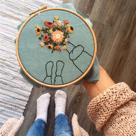Flower Bouquet Hand Embroidery Hoop Modern Hand Embroidery Etsy