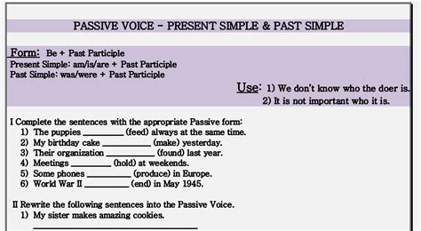 Passive Voice Present Simple Past Simple Worksheet