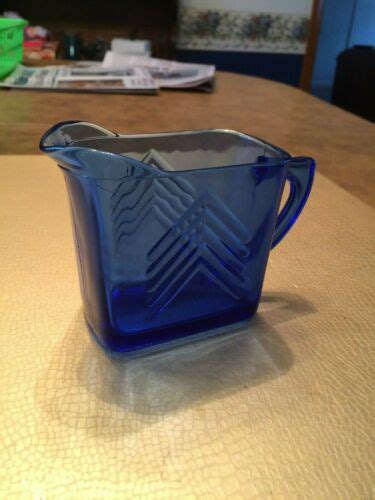 Vintage Hazel Atlas Cobalt Blue Depression Glass Chevron Creamer