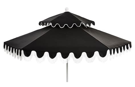 Daiana Two Tier Fringe Patio Umbrella Black Outdoor Patio Umbrellas