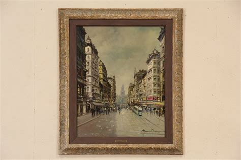 Moreno Signed 1950 Vintage Oil Painting Paris Street Scene