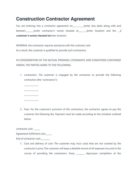 Free Printable Construction Contract Templates Pdf And Word Sample