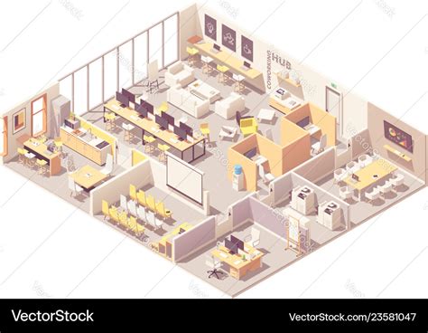 Isometric Coworking Space Interior Plan Royalty Free Vector