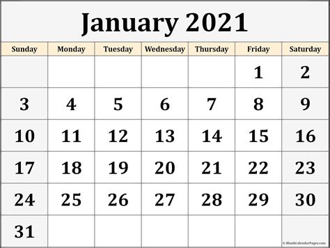 January 2021 Calendar Free Printable Monthly Calendars 1 Calendar