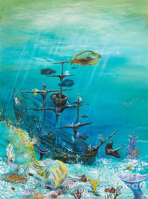 How to draw sailing ship easy. Sunken ship habitat by John Tyson | Ship paintings, Underwater painting, Underwater art