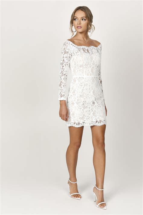 White Bodycon Dress Tight Wedding Dress White Lace Bardot Dress 45 Tobi Us
