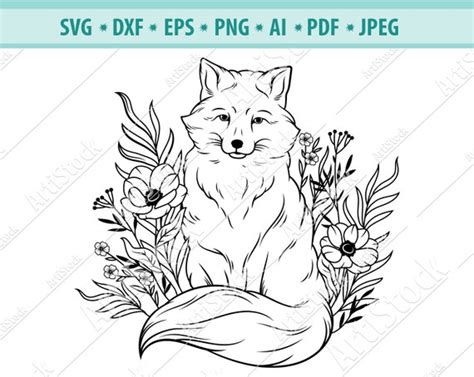 Floral Fox Svg Fox Svg Fox With Flower Svg Fox Cut File Etsy