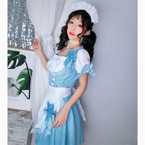 3pcs Lovely Lolita Adult Maid Fancy Dress Cosplay Costume With Apron N17039