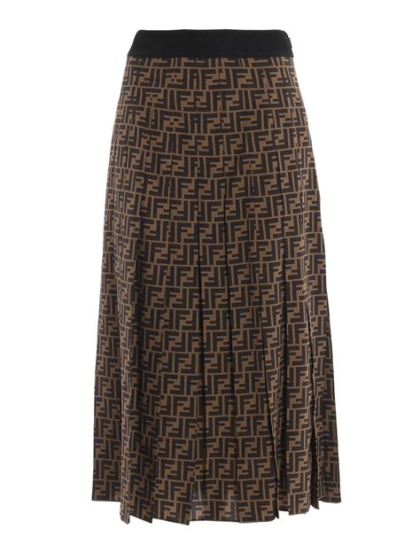 Knee Length Skirts And Midi Fendi Ff Pattern Silk Pleated Midi Skirt