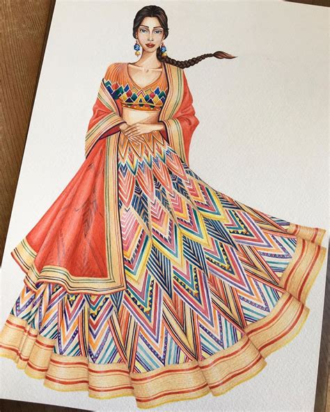 A Drawing Of A Woman In A Colorful Dress
