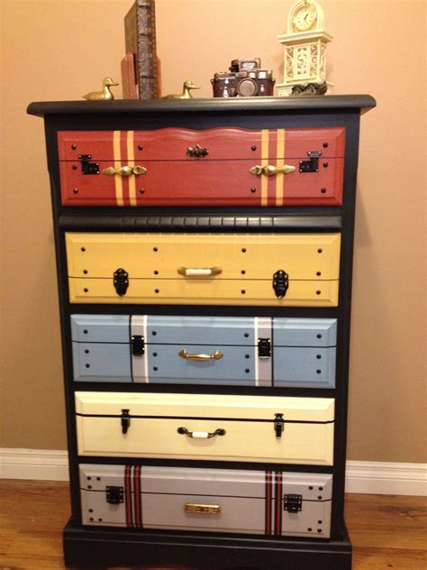 This Is A Dresser Painted To Look Like Suitcases For The Home