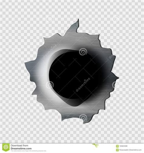 Ragged Bullet Hole Torn In Ripped Metal Stock Illustration