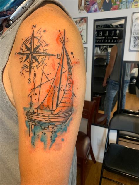 Watercolor Sailboat By Bubba Underwood Portland Tattoos