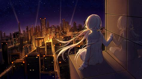 Balcony Traffic Lights Anime Girl Long Hair 5k Wallpaper Photos Cantik