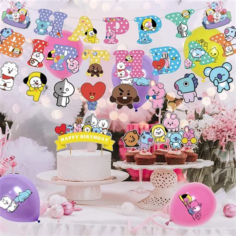Bts Party Decorations Celebrate With Bt21 Balloons And Cake Toppers