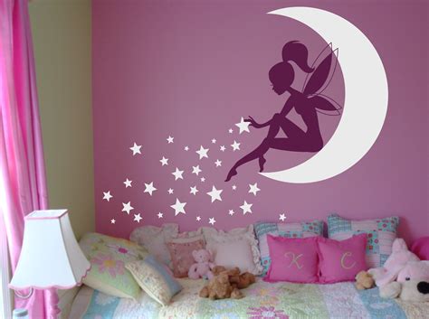 Fairy Wall Decal Fairy Sitting On Moon Sticker Fairy With Pixie Dust
