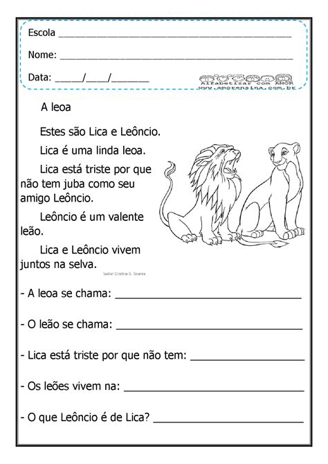 Atividades De Alfabetização Com Pequenos Textos E Interpretação