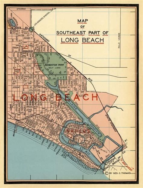 Long Beach Map Vintage Map Decorative Map Of Long Beach 16 X 21