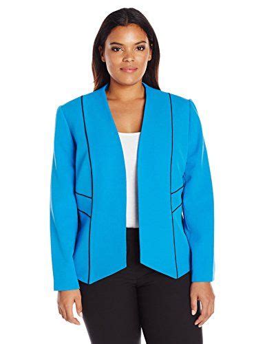 Kasper Womens Plus Size Framed Crepe Flyaway Jacket Azureblack 22w