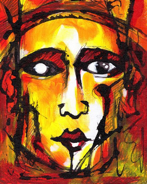 Red Abstract Face With Black Eye Painting By Chris Bradley