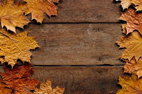 Autumn Leaves On Wooden Background With Copy Space Wallpaper For