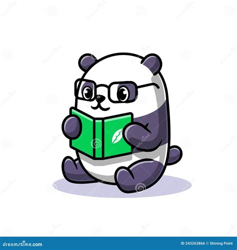 Cute Panda Reading Book Cartoon Stock Vector Illustration Of Animal