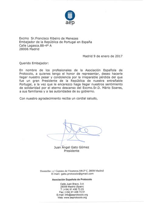 Mensaje De Condolencia Asociación Española De Protocolo