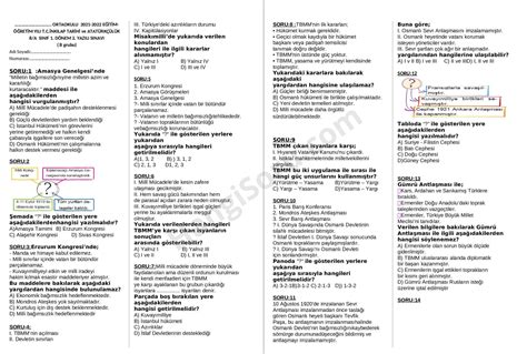 8 Sınıf İnkılap Tarihi 1 Dönem 2 Yazılı Sınav Soruları HangiSoru