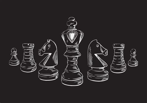 Chess Pieces In Sketch Style On A Black Isolated Background Chess Club