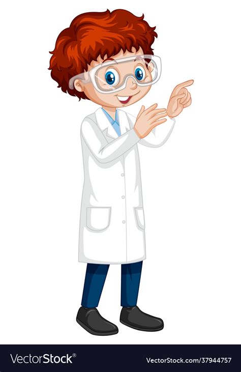 A Boy Cartoon Character Wearing Laboratory Coat Vector Image