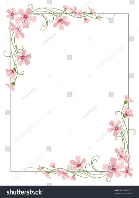 Rectangular Floral Border Frame Template Decorated Stock Vector