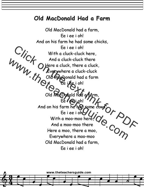 Old Macdonald Had A Farm Lyrics Printout Midi And Video
