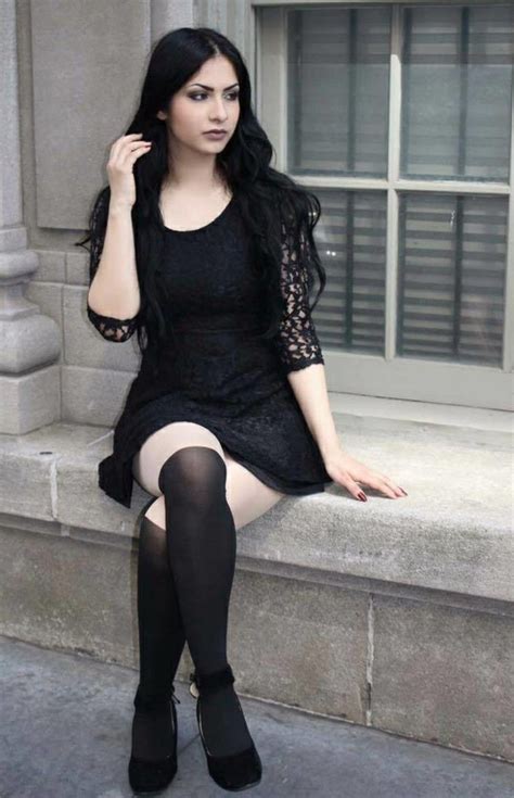 Black Hair Girl In Black Dress And Black Pantyhose Goth Girls