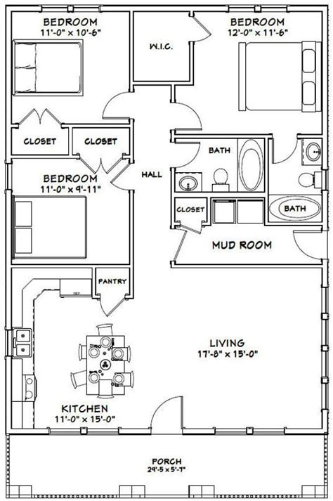 30x40 House 3 Bedroom 2 Bath 1200 Sq Ft Pdf Floor Etsy In 2021