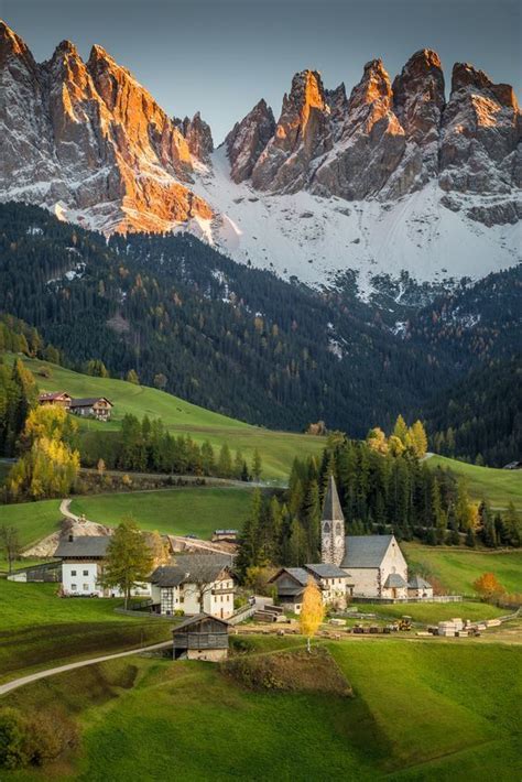 Sunset In Funes Valley Italy Sunset Mountains Italy Travel