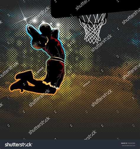 Basketball Player Goes Two Handed Dunk Stock Vector