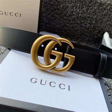 Gucci Unisex Gg Marmont Leather Belt With Shiny Buckle In 38cm Width
