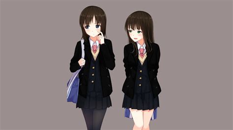 Wallpaper Anime Girls Original Characters School Uniform Brunette