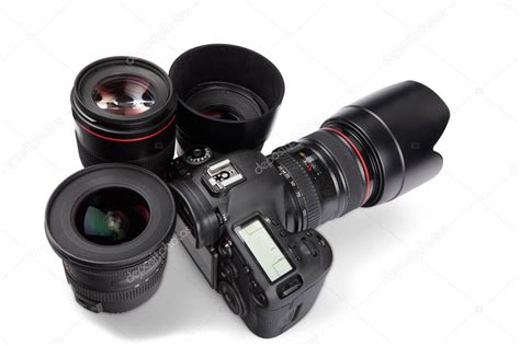 Professional Camera Lenses Isolated White Background — Stock Photo