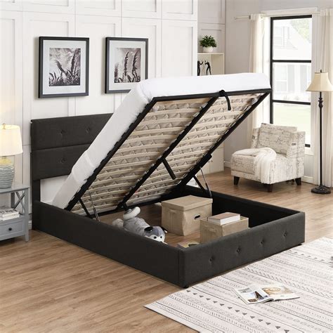 Buy Platform Bed Frame With Storage Underneath Lift Up Storage Bed Queen Size With Headboard